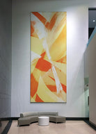 Spacious lobby at 71 South Wacker Drive adorned with a vibrant abstract painting from WRAPPED Studio.