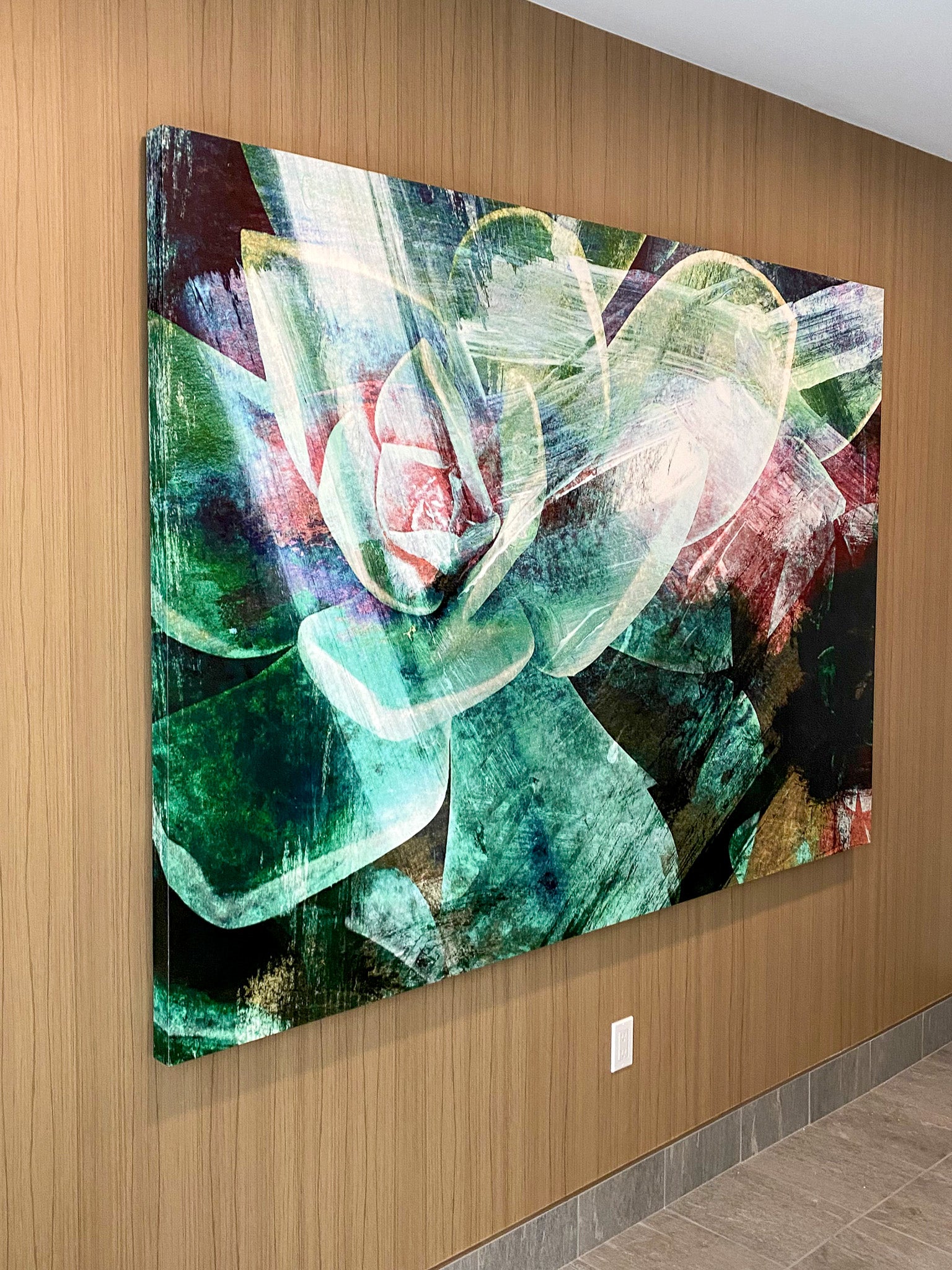 Vibrant abstract art evoking Southern California flora, commissioned by Colrich for Elevate and created by WRAPPED Studio.