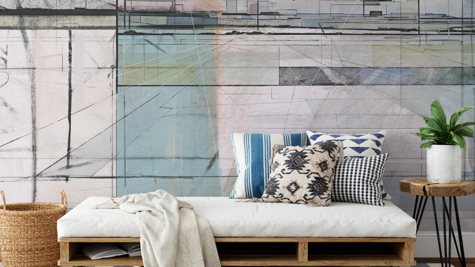 Geometric Cityscape-Peel and Stick Wallpaper