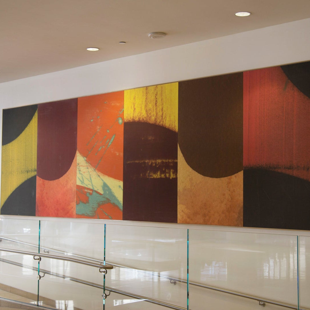 Abstract lobby artwork by WRAPPED Studio at the Irvine Company's 101 Broadway complex in San Diego